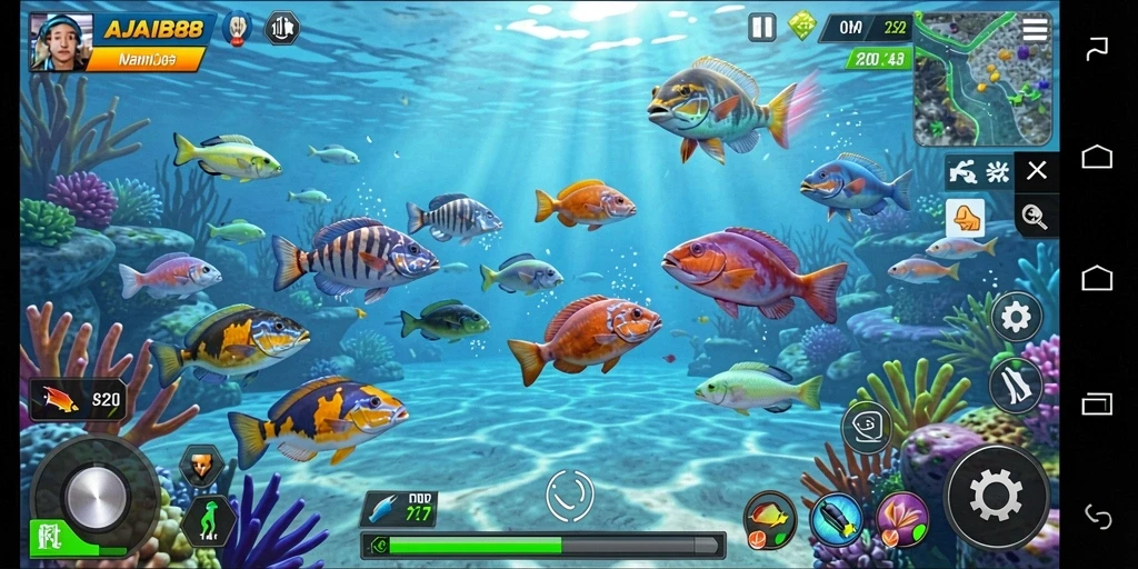 Screenshot AJAIB88 menampilkan aksi seru dalam permainan Tembak Ikan.