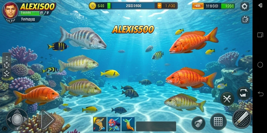 Screenshot utama ALEXIS500 menampilkan gameplay Tembak Ikan yang seru dan menegangkan.