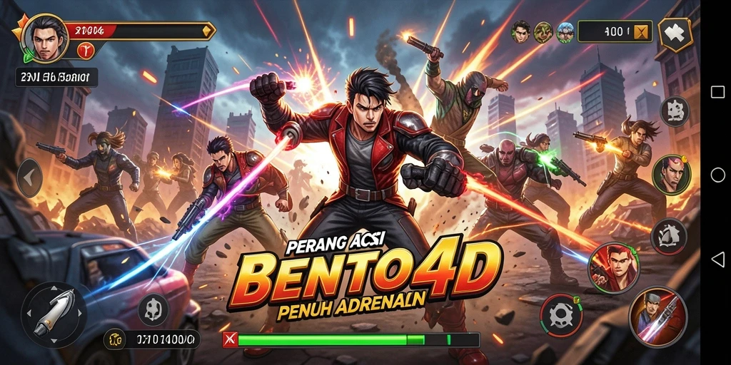 Tampilan screenshot BENTO4D yang menunjukkan pertarungan aksi yang seru.