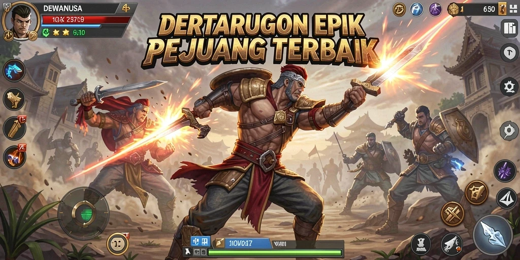 Tangkapan layar DEWANUSA menampilkan aksi pertarungan yang mendebarkan dan dinamis.