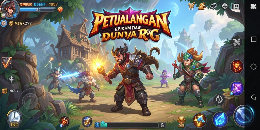 Tampilan gameplay dari MT777 dengan karakter RPG yang beraksi.