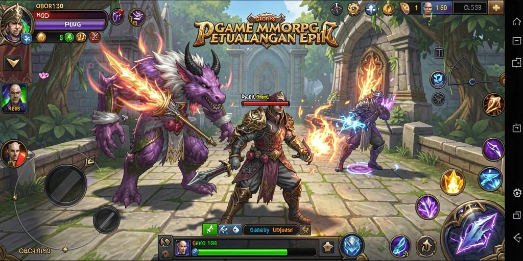 Screenshot OBOR138 menunjukkan aksi pertempuran yang intens dalam MMORPG.