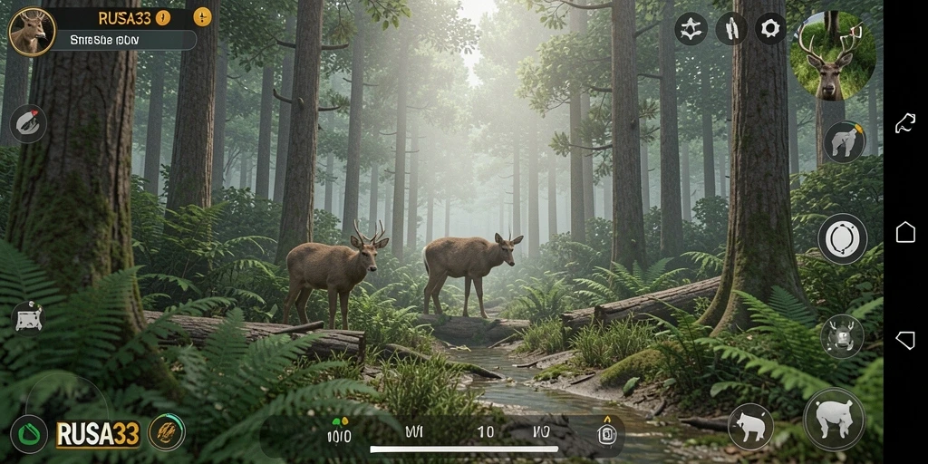 Tampilan menarik dari gameplay RUSA33 yang menggambarkan kehidupan di hutan.