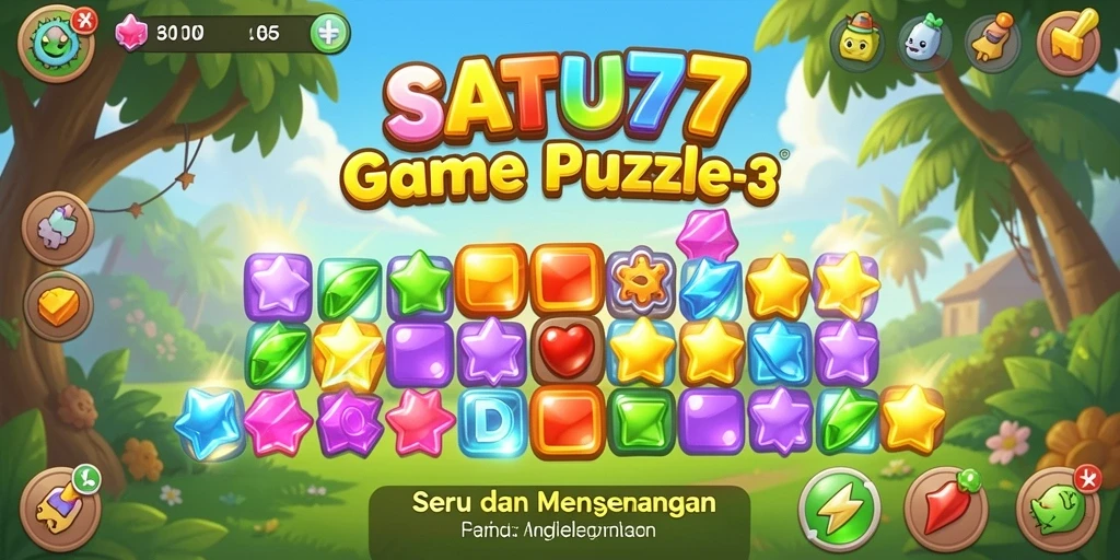 Tampilan gameplay SATU77 dengan grafik cerah dan kombinasi permata.