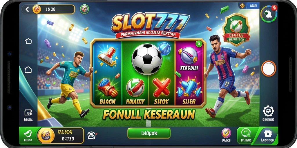 Screenshot yang menunjukkan putaran permainan slot bertema sepak bola yang menarik.