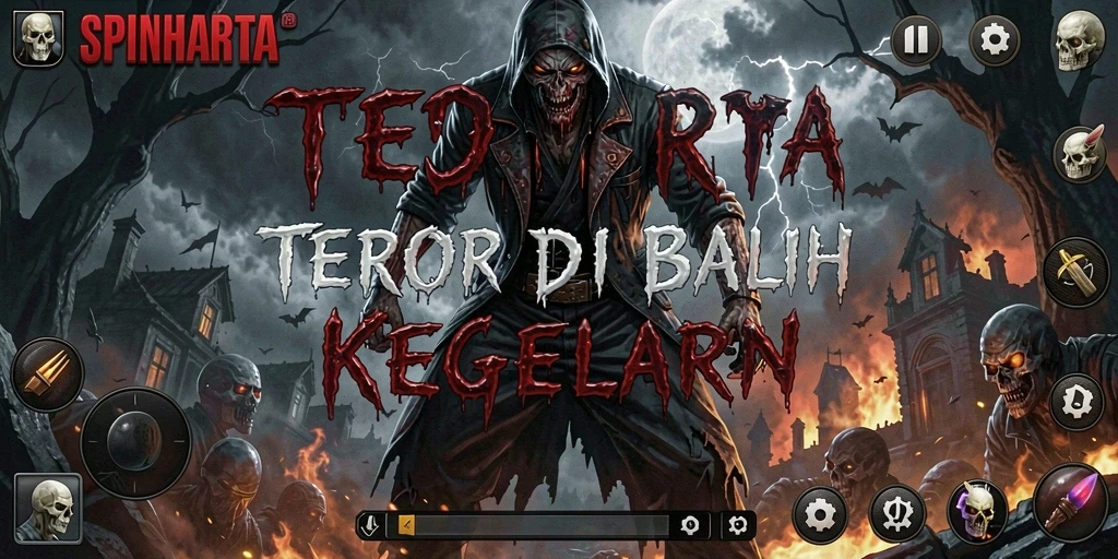 Tampilan gameplay mengerikan di dunia <strong>SPINHARTA</strong> yang mencekam.