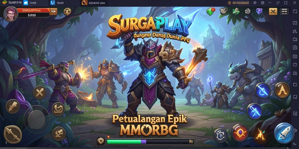 Tampilan seru gameplay SURGAPLAY dalam dunia MMORPG.