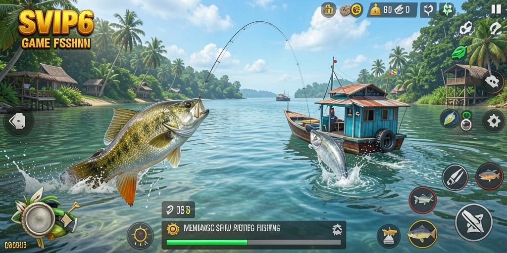 Tampilan screenshot gameplay SVIP6 dengan aksi memancing yang seru.
