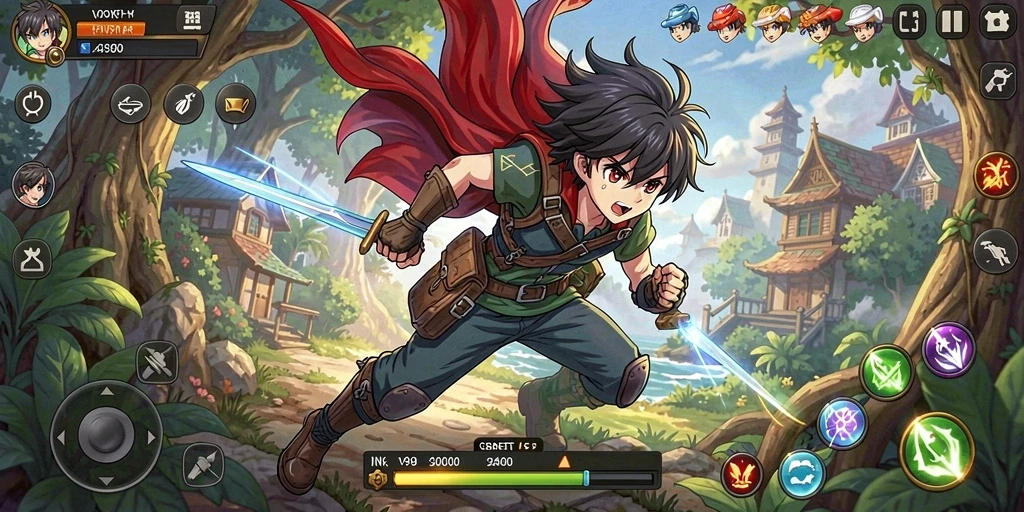 Tampilan memukau dari gameplay V98 dengan karakter Anime yang ikonik.