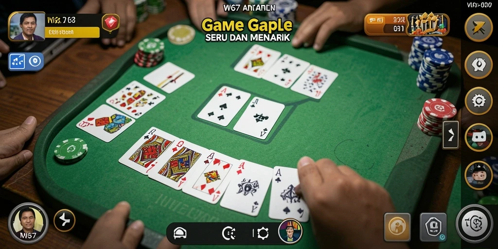Screenshot W67 menampilkan gameplay Gaple yang seru dan interaktif.