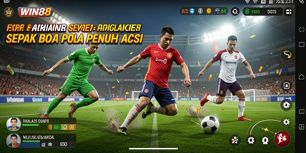 Screenshot utama WIN88 menampilkan aksi sepak bola yang mendebarkan.